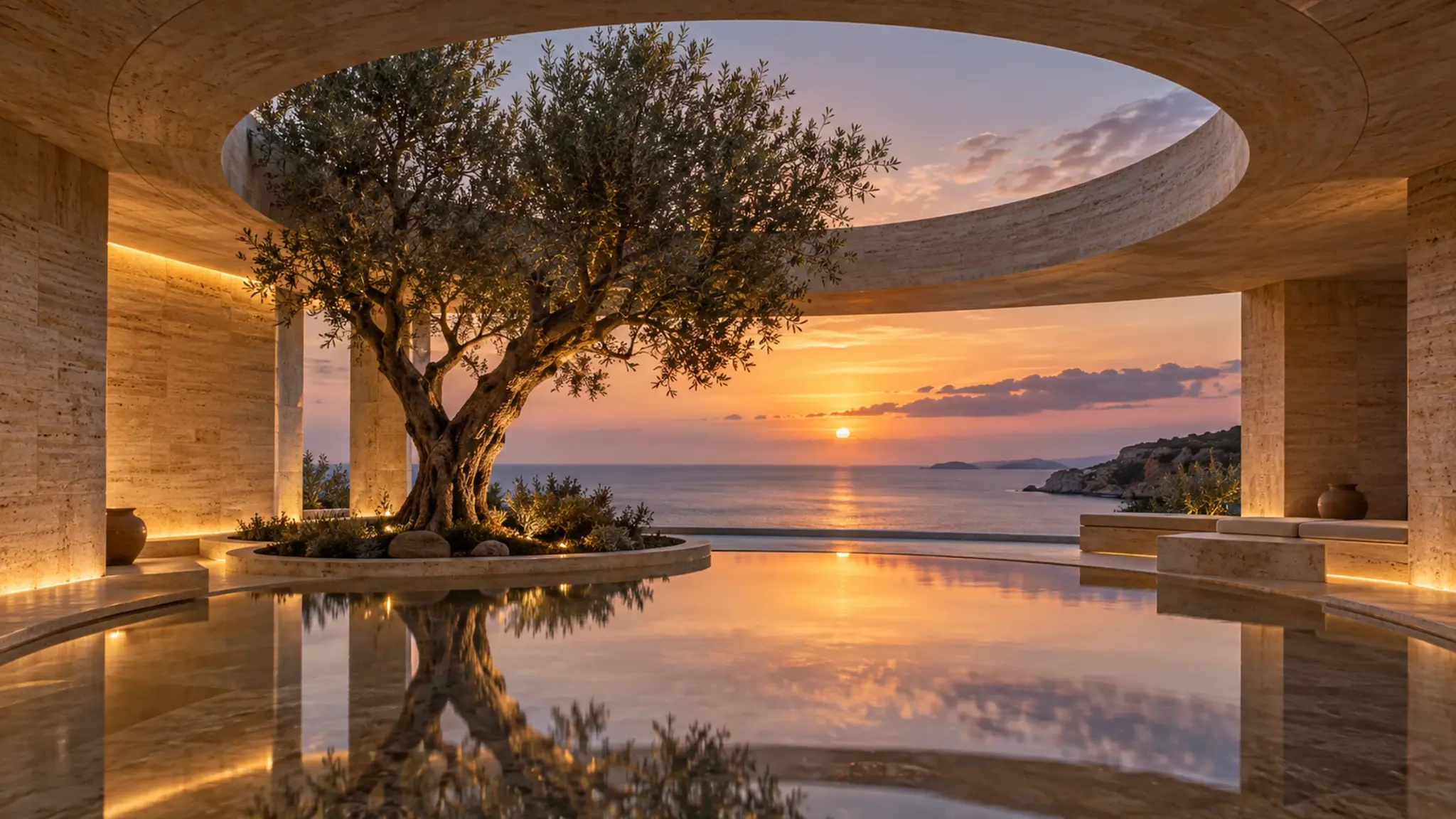 Circular pavilion overlooking the sea