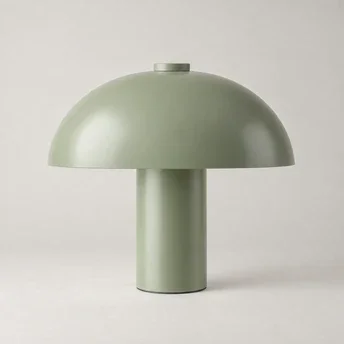 Sage mushroom lamp on a neutral studio background
