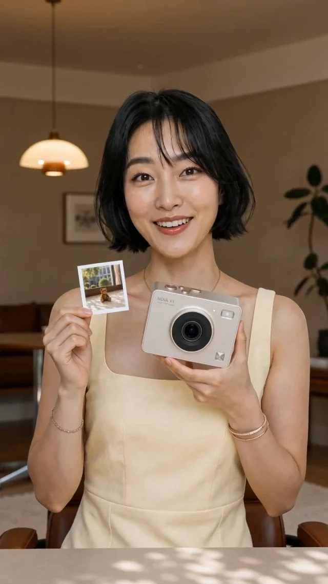 女性手持即时相机和照片的视频复刻画面