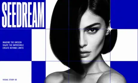 Seedream 5.0 Pro 蓝色网格黑白时尚人像