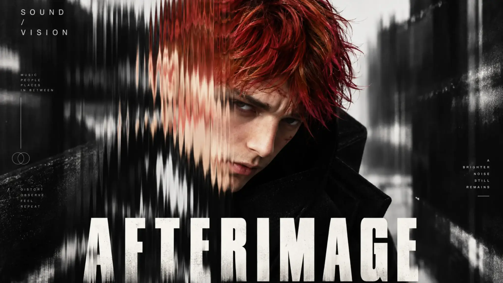 銅紅髮人像與波紋玻璃組成的 AFTERIMAGE 實驗海報