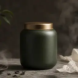 高级产品摄影中的无标森林绿茶罐