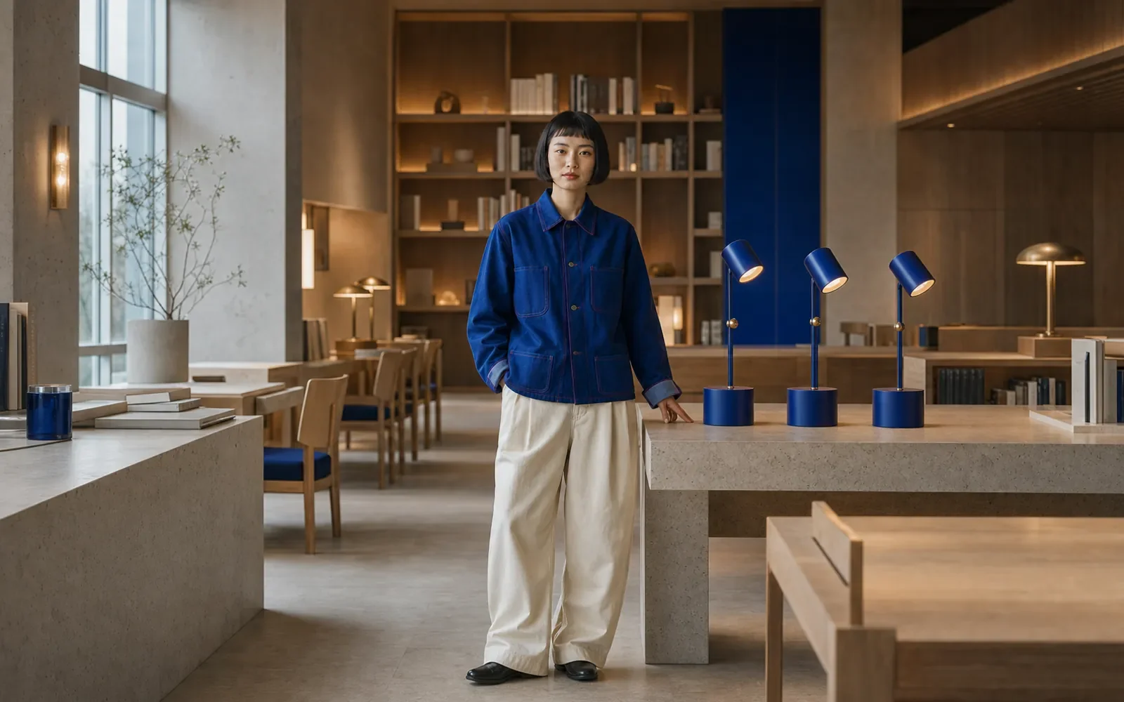 同一位设计师在完工阅览室展示灯具系列