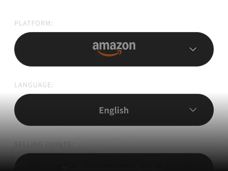 选择 Amazon 平台、语言和商品卖点的套图配置界面